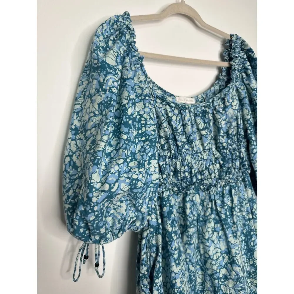 House of Harlow 1960 Blue Cotton Puff Sleeve cottagecore boho Mini Dress XL